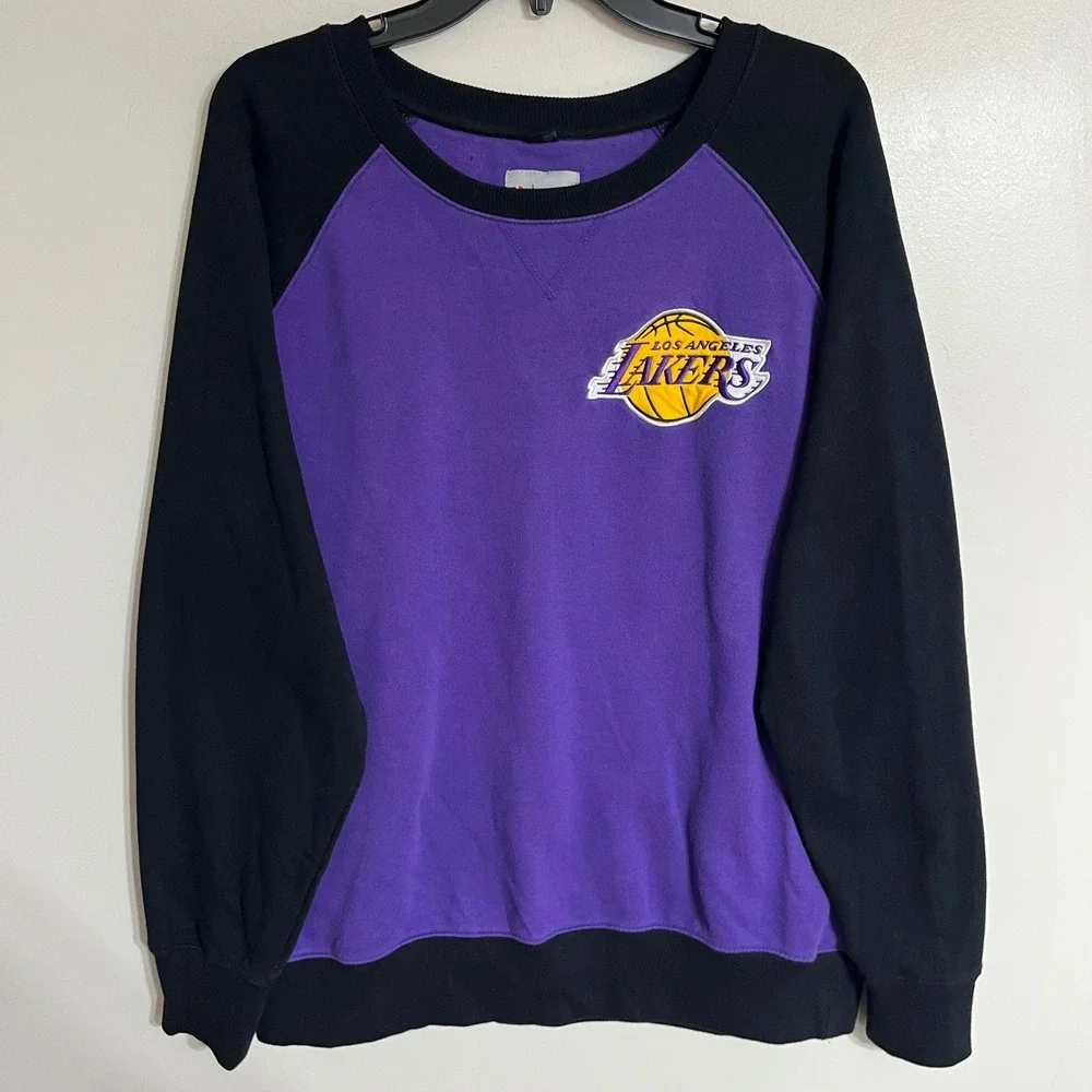 NBA Los Angeles Lakers Raglan Sweatshirt Purple Black Embroidered XL RN100135‎